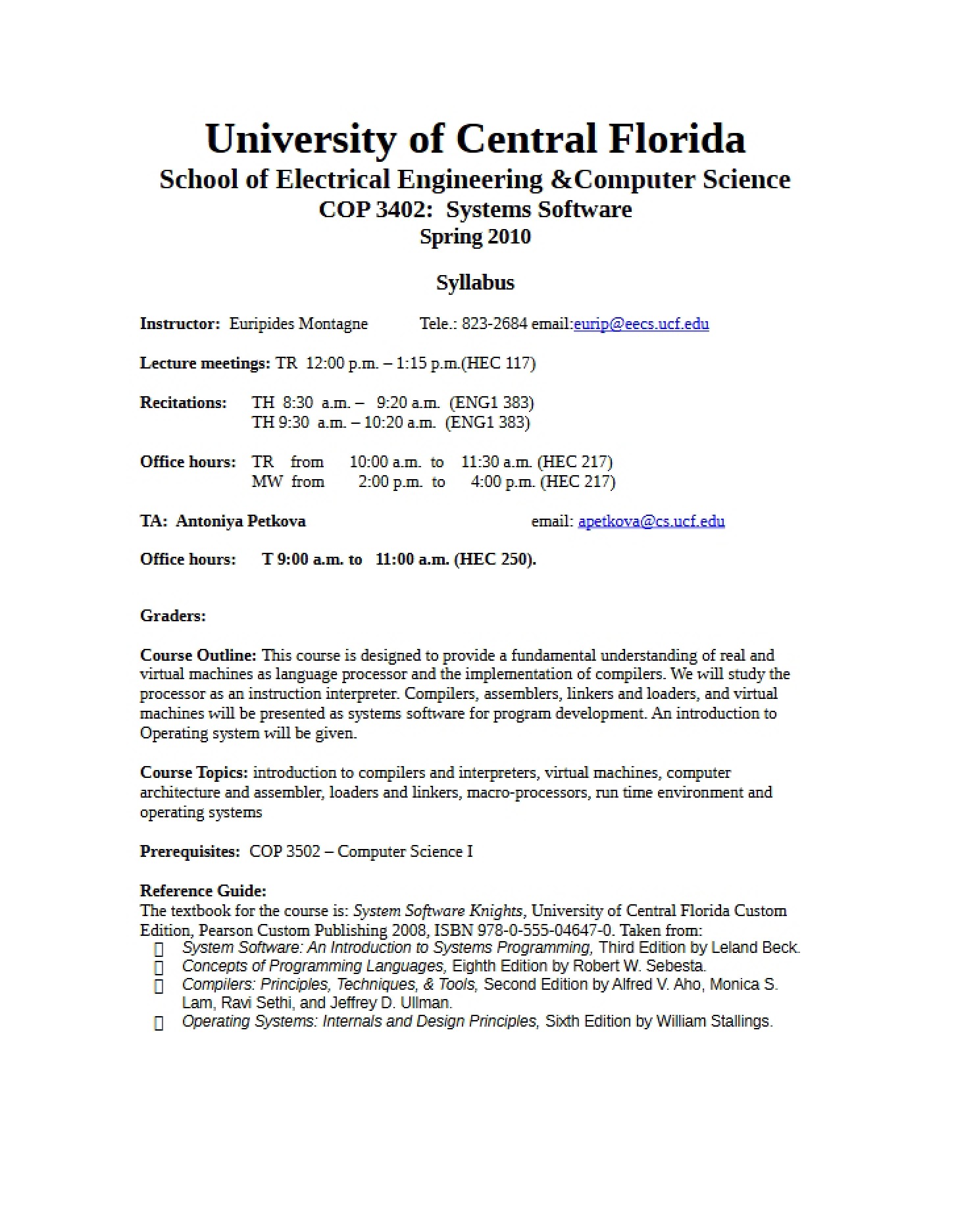 Syllabus for COP 3402