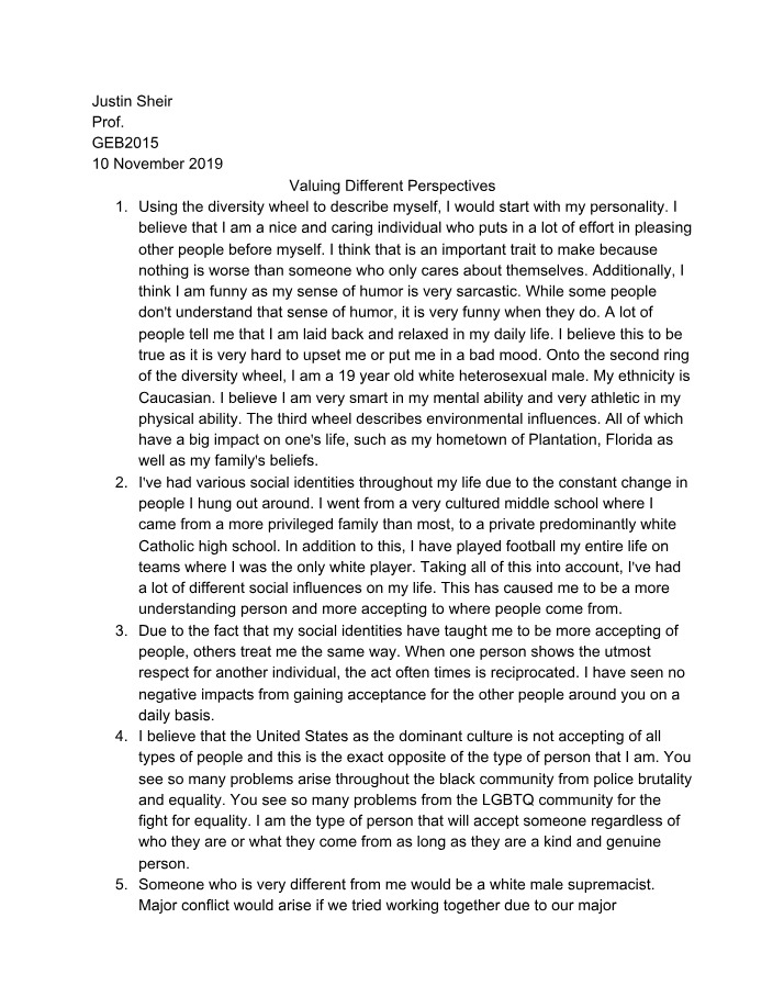 GEB2015 Essay - Valuing Different Perspectives