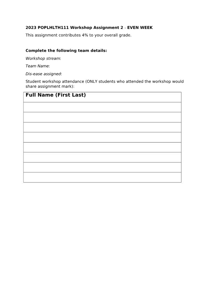 Workshop Assignment 2 (Even Week) - POPLHLTH111