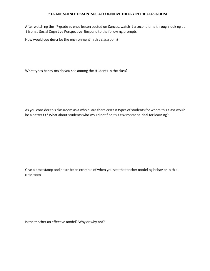 Worksheet on Social Cognitive Theory