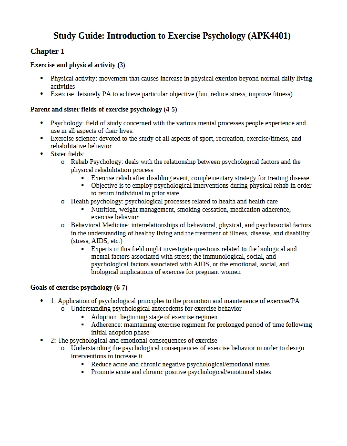Introductory Exercise Psychology Study Packet