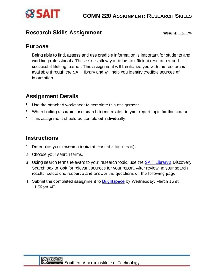 Assignment - Research Skills