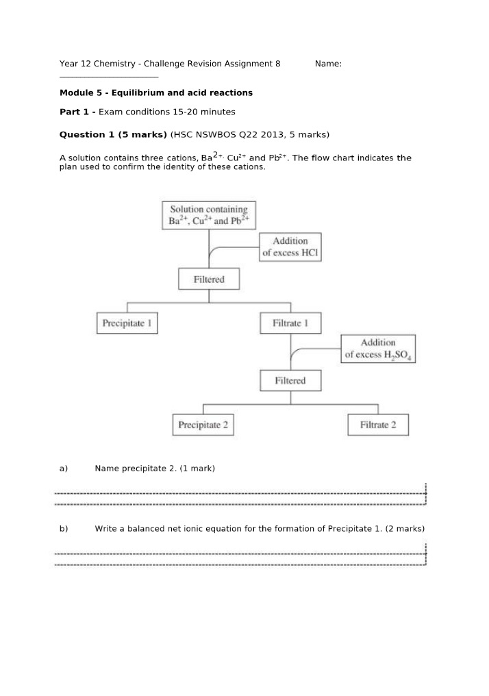 Year 12 Chemistry - Equilibrium and Acid Reactions