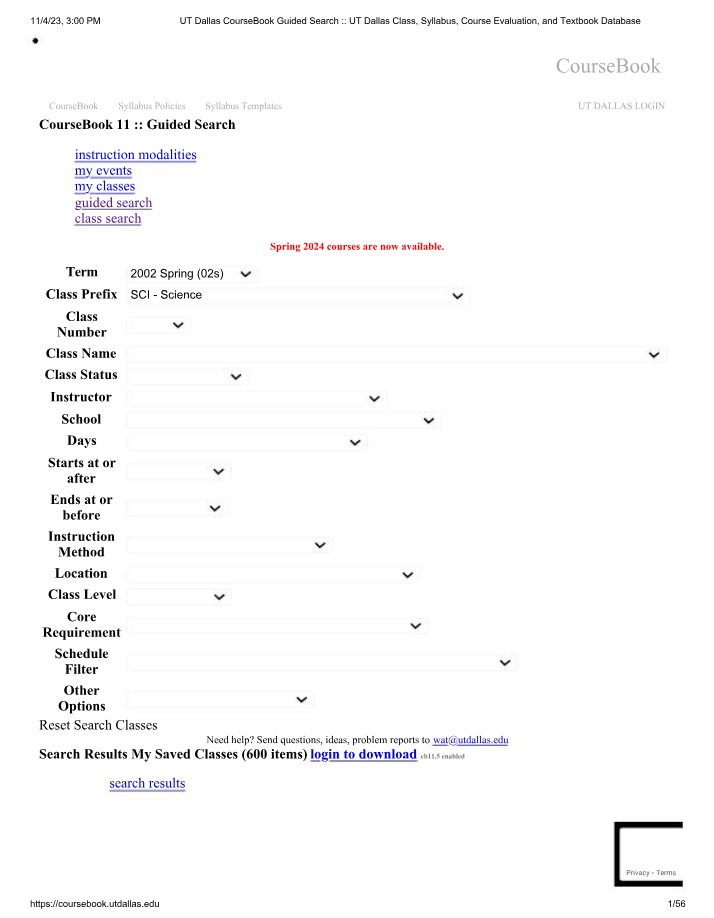 UT Dallas CourseBook Search Beta