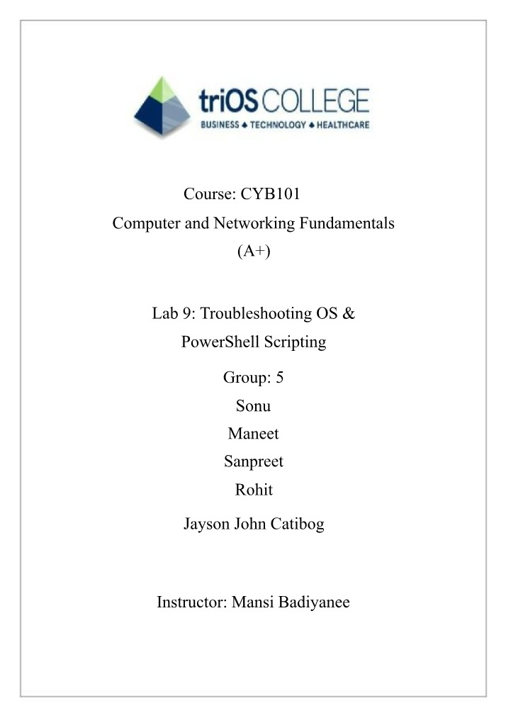 Lab 9 - Troubleshooting OS and PowerShell Scripting