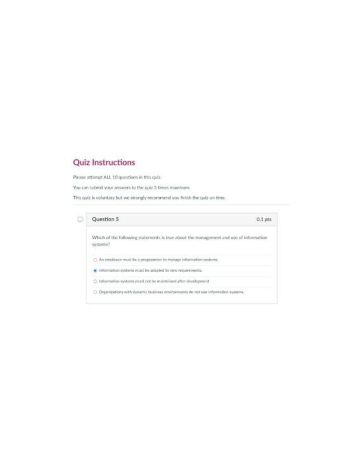 Quiz Instructions - Management and Use of Information