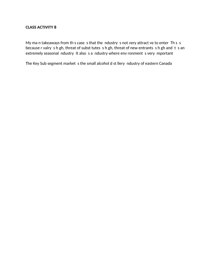 Class Activity - Challenges of the Eastern Canadian Small Alcohol Industry