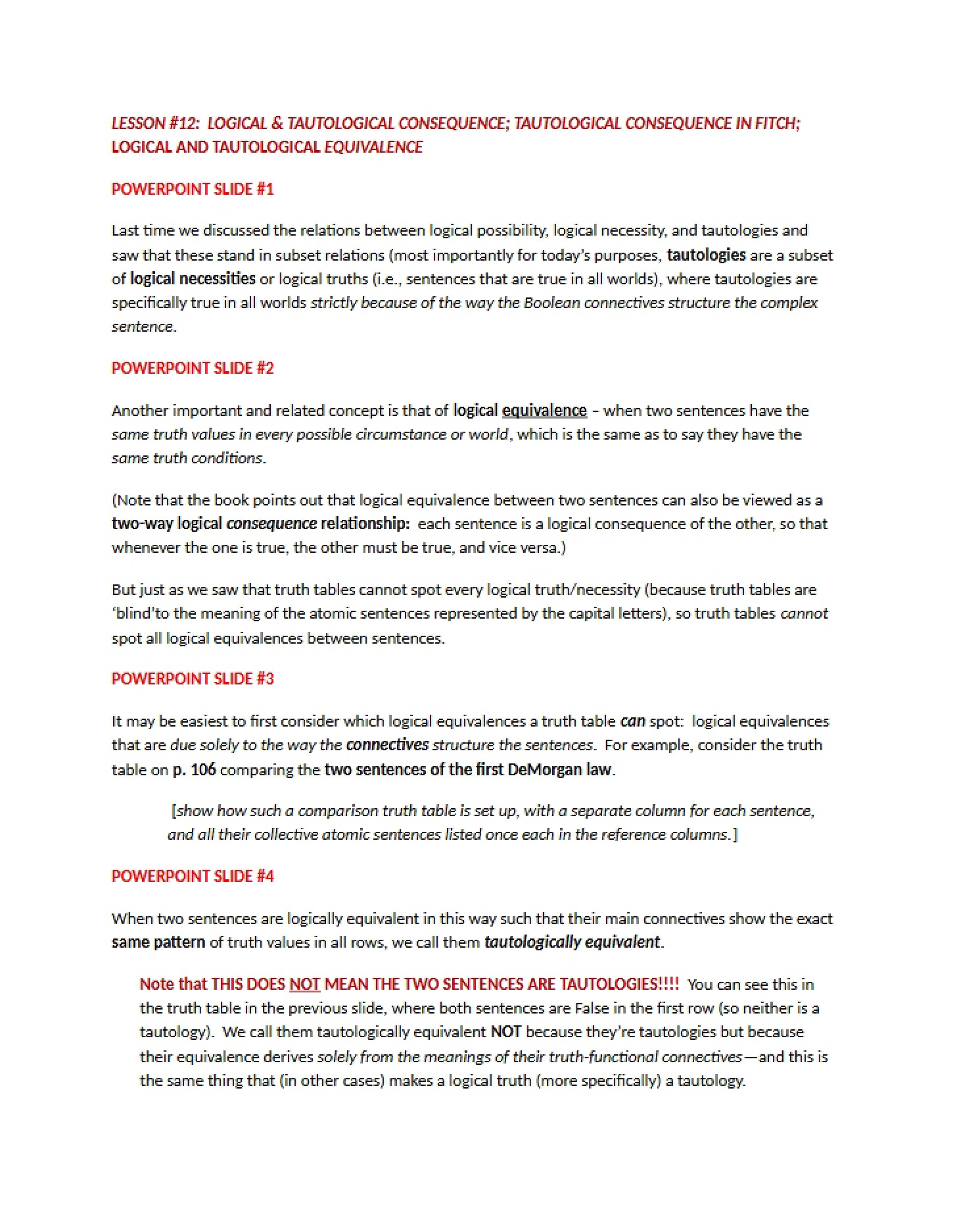 Lesson Twelve Lecture Notes
