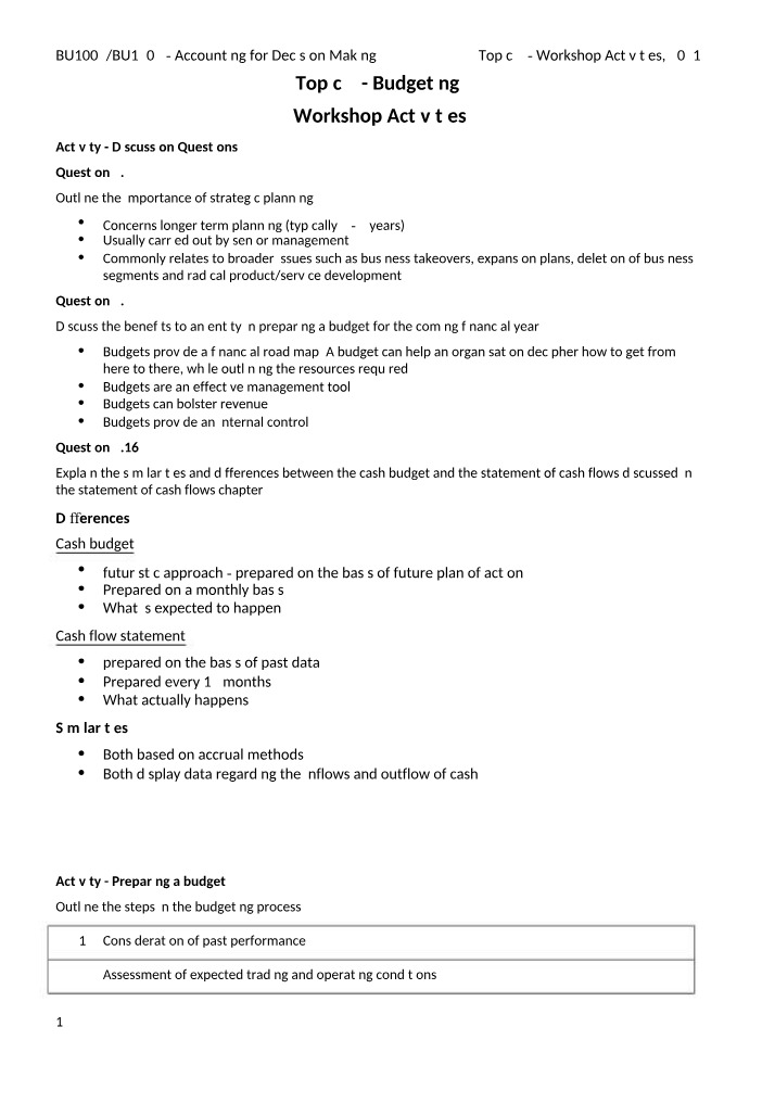 Workshop Activities - Topic 9