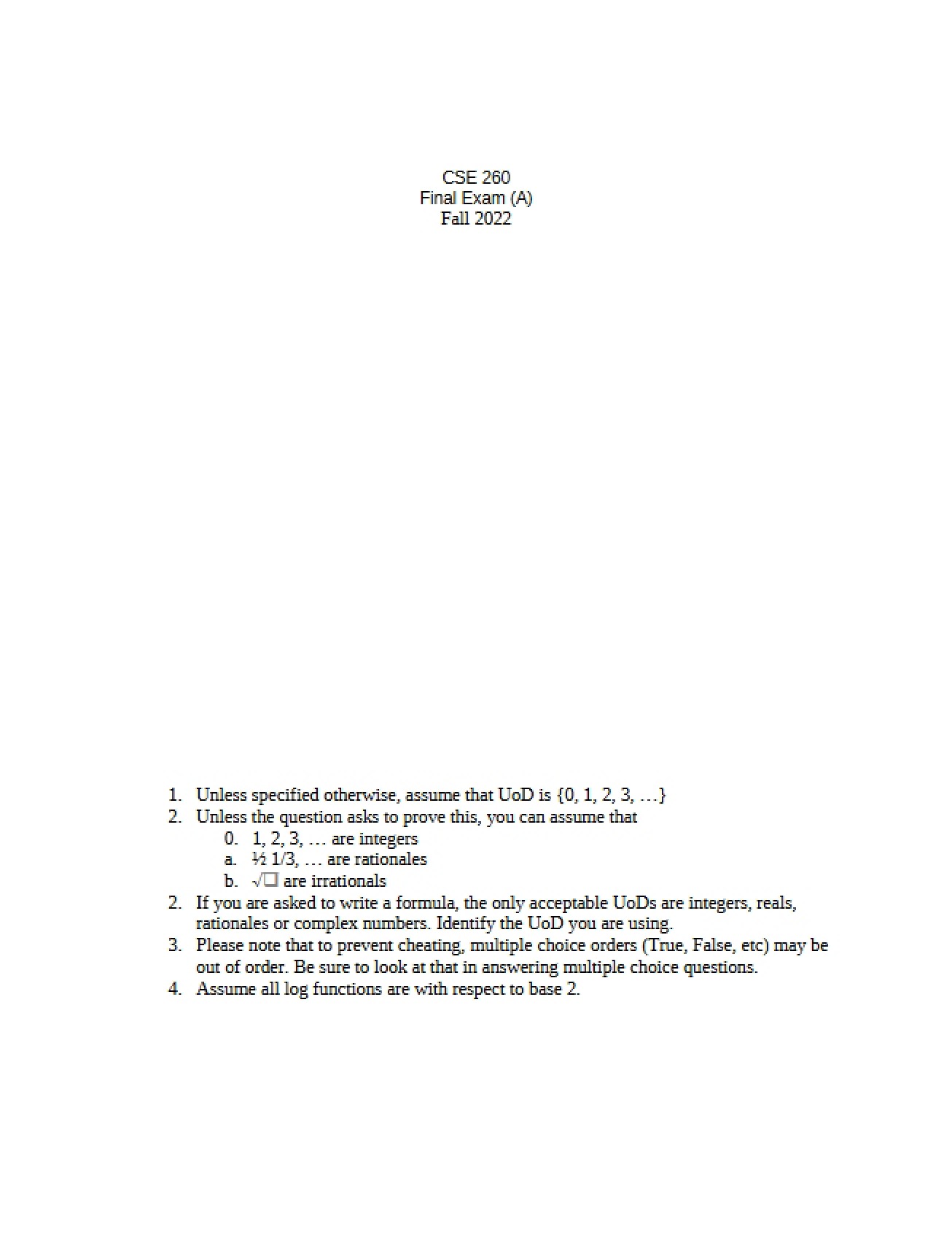 Discrete Structures Final Exam