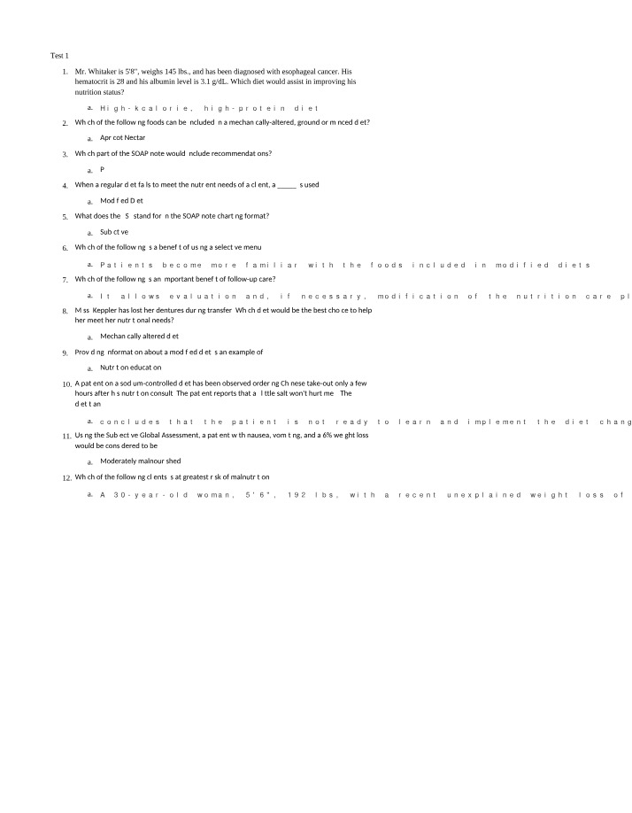 Esophageal Nutrition Status - Diet Recommendations