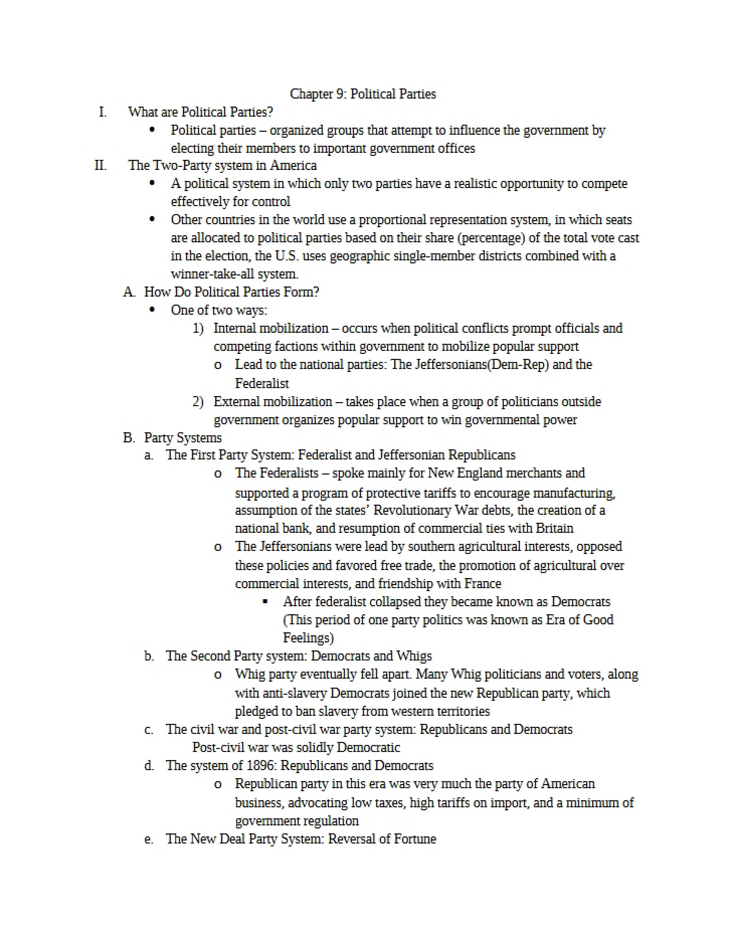 Parties in Politics (Chapter 9)