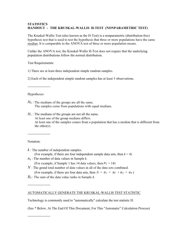 Kruskal-Wallis H-Test - A Nonparametric Test
