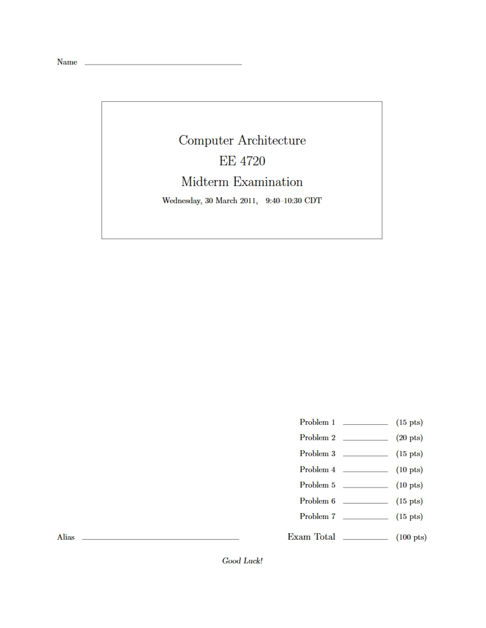 Midterm Exam Computer Architecture