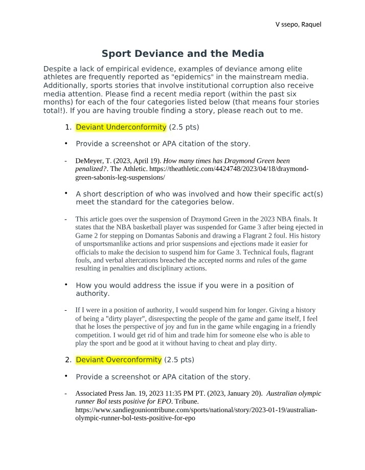 Sport Deviance, Media, and Underconformity