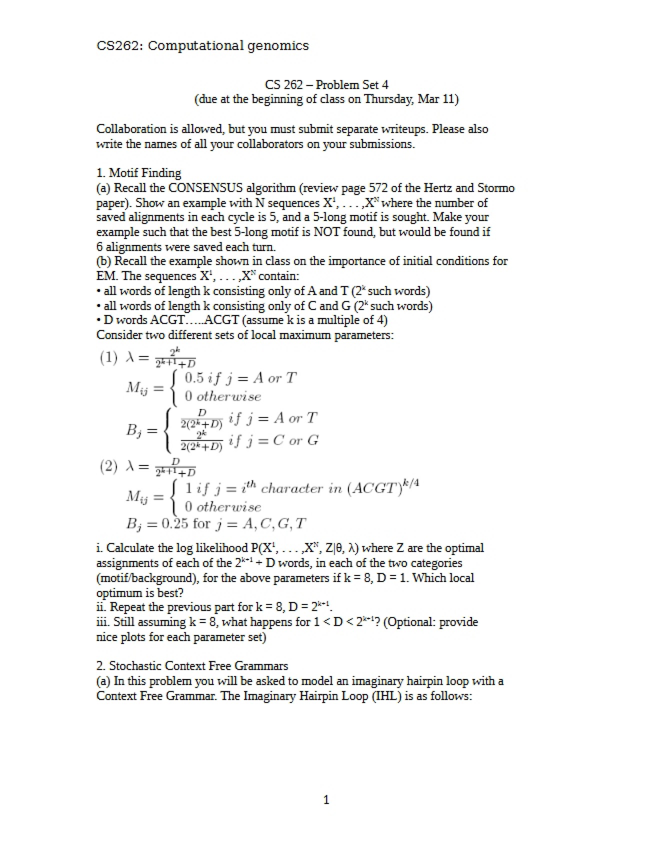 Computational Genomics Problem Set 4