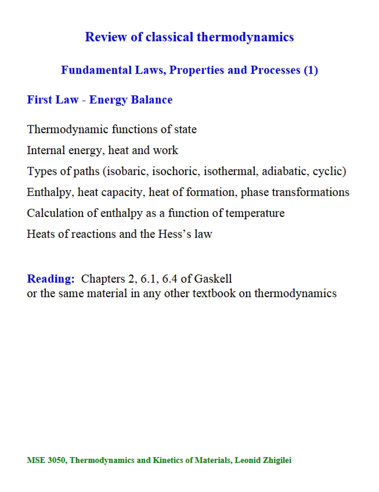 Classical Thermodynamics A Review