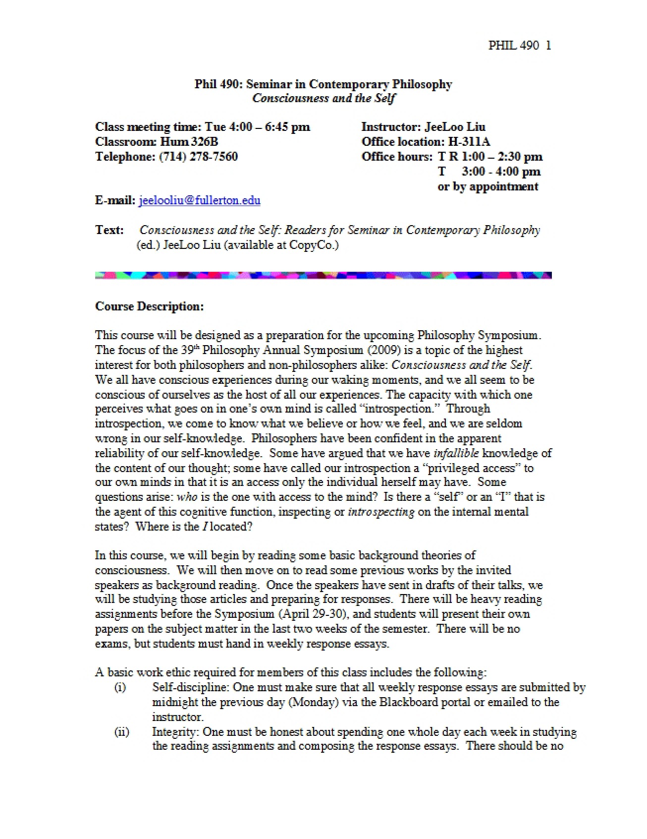 Contemporary Philosophy Seminar Syllabus