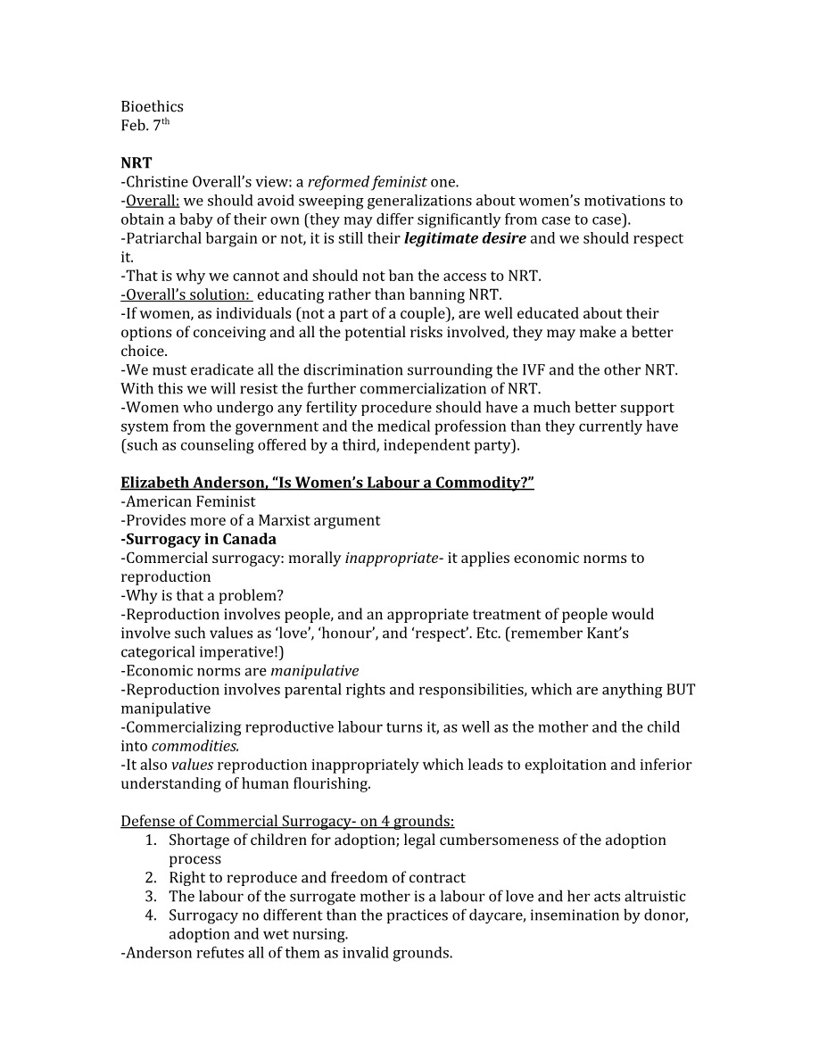 Notes on Surrogacy in Bioethics
