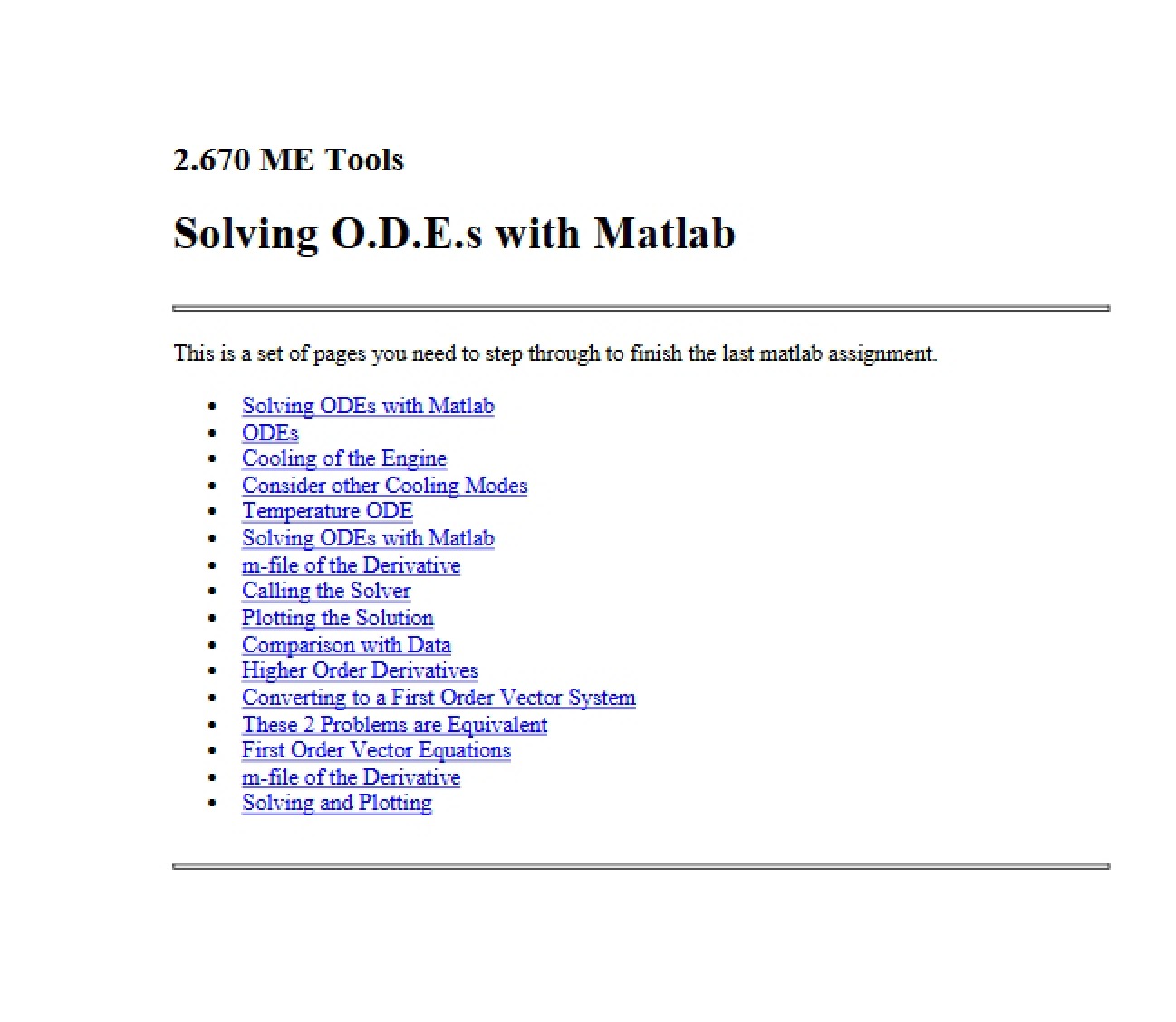 Matlab Solutions for O.D.E.s