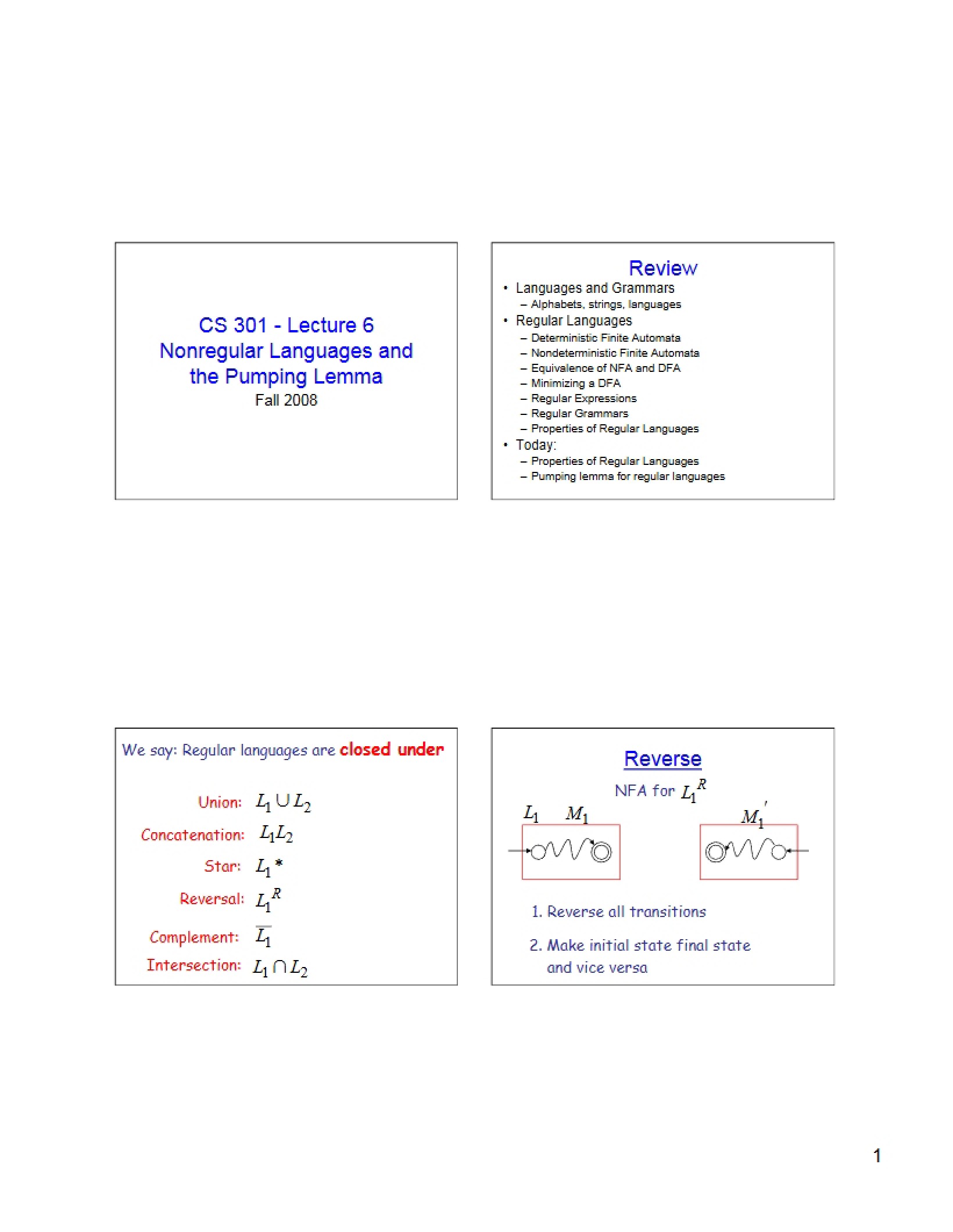 Pumping Lemma and Nonregular Languages (Lecture 6)