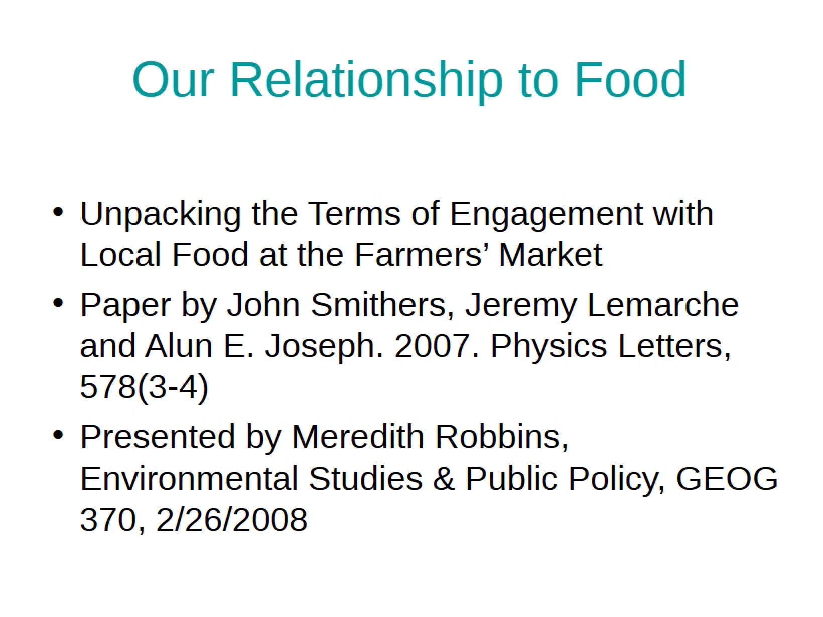 Food Relationships