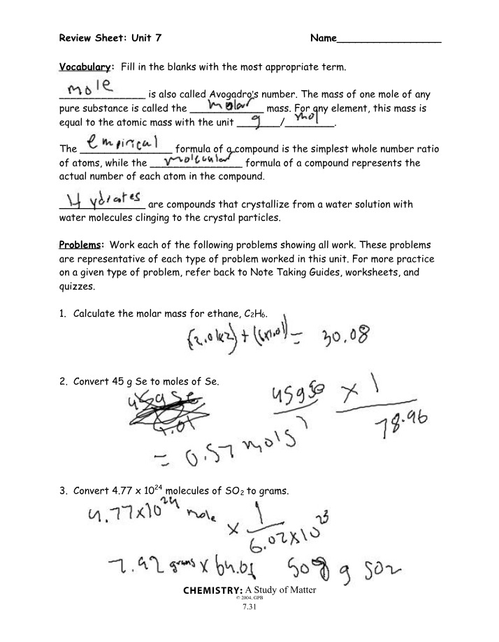 Review Sheet for Unit 7