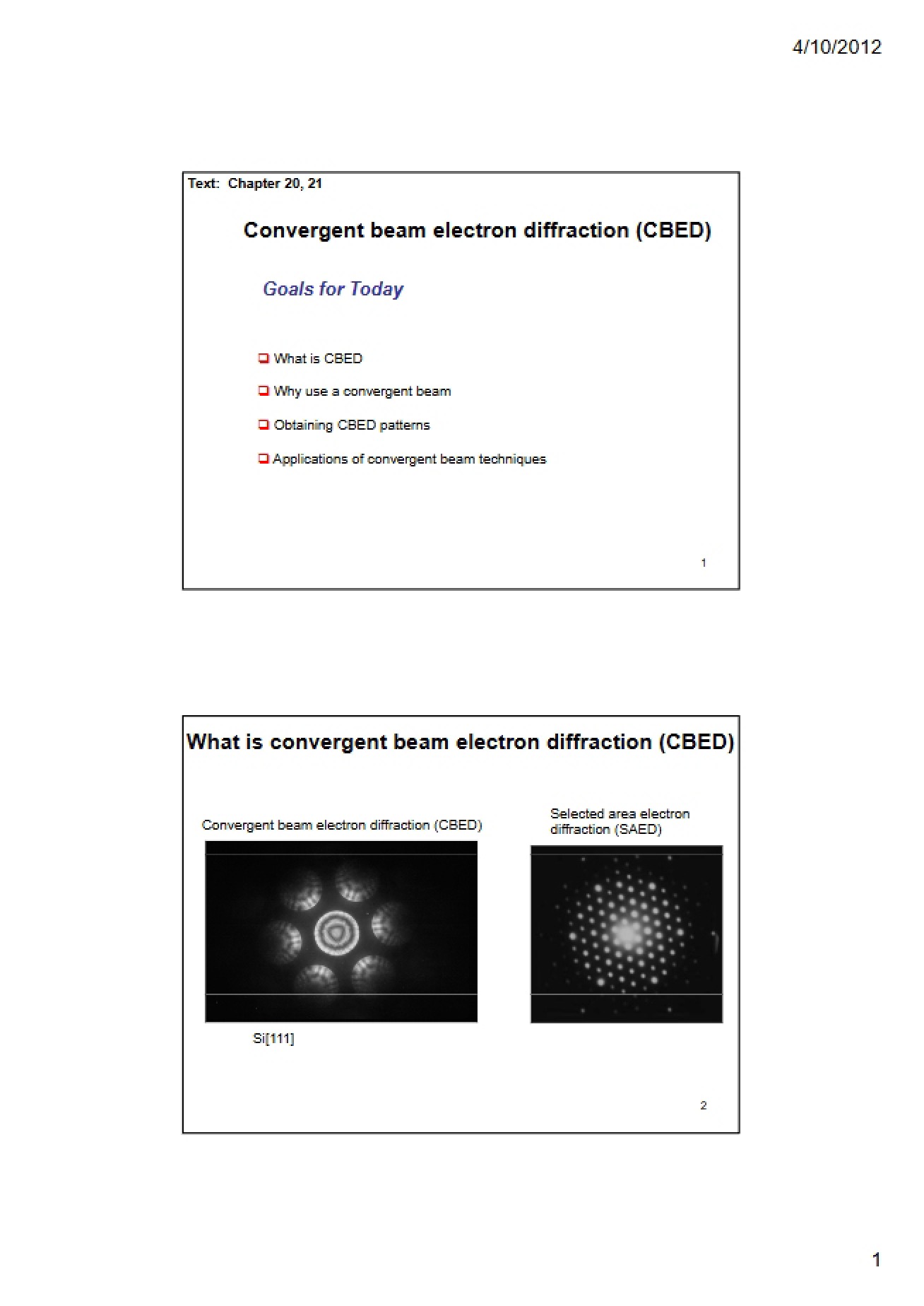 Principles of Convergent Beam Electron Diffraction (CBED)