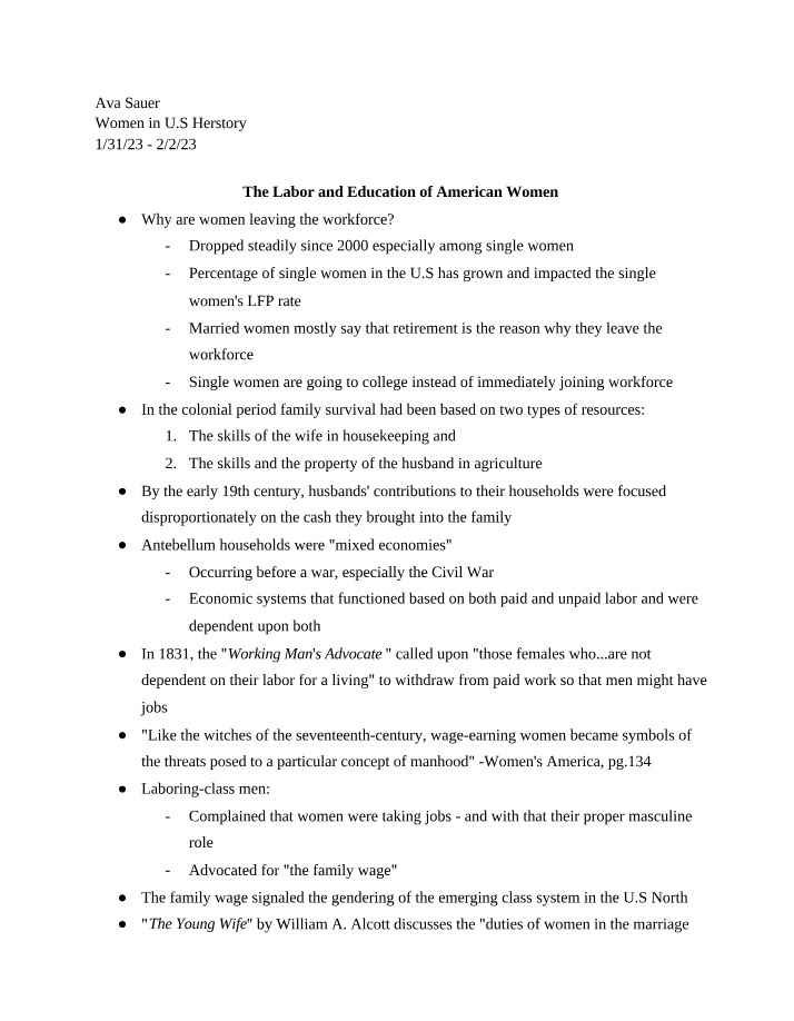 Labor and Education of American Women