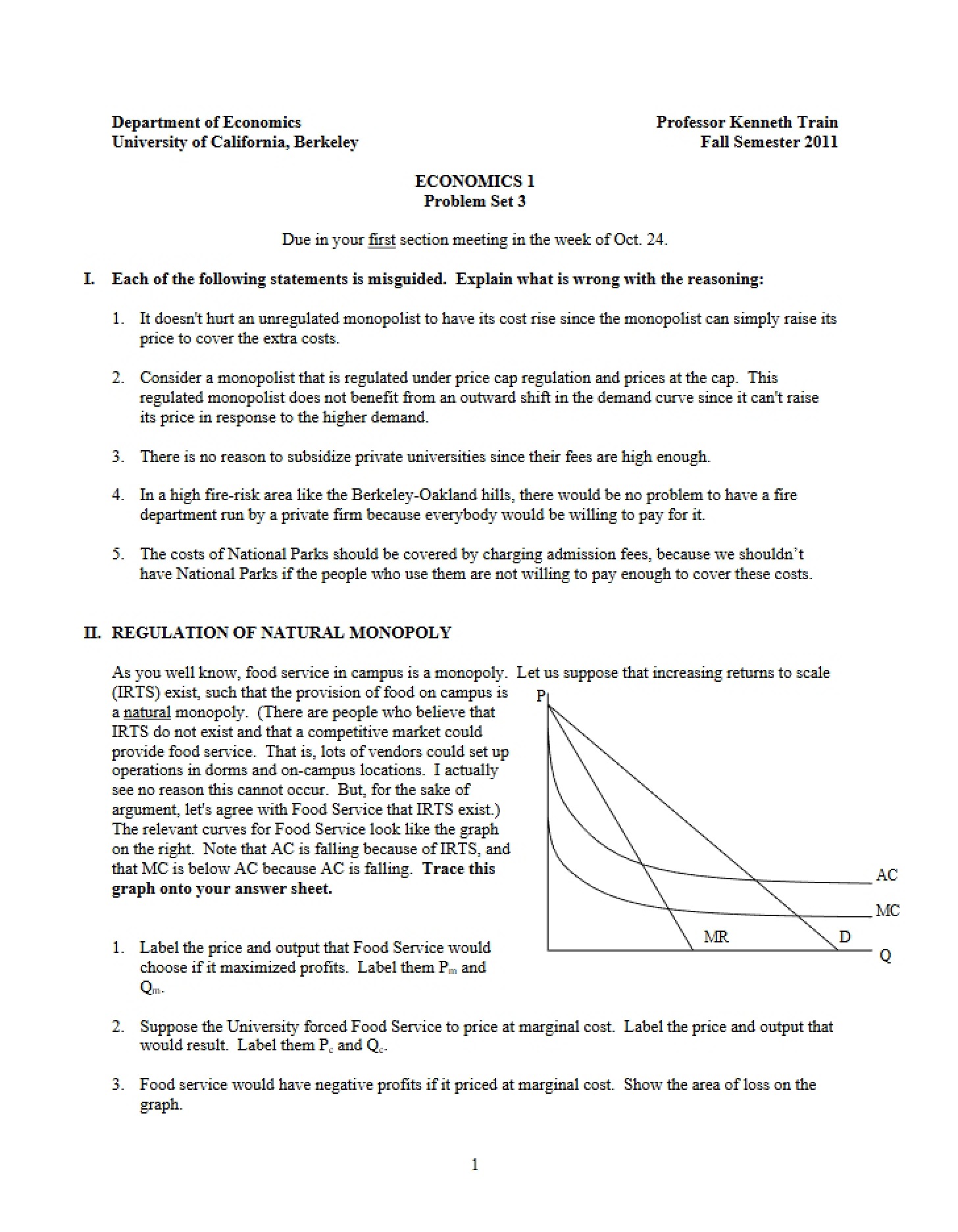 Problem Set 3 for Economics 1
