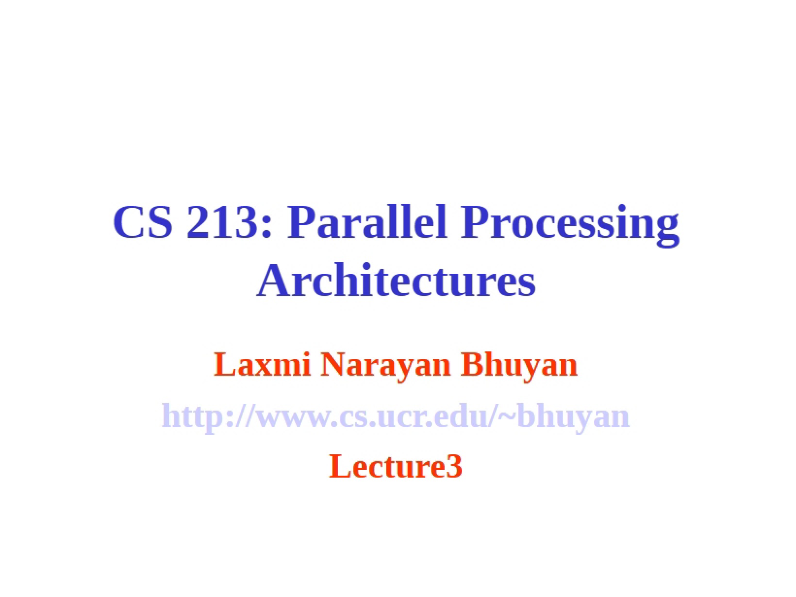 Architectures for Parallel Processing