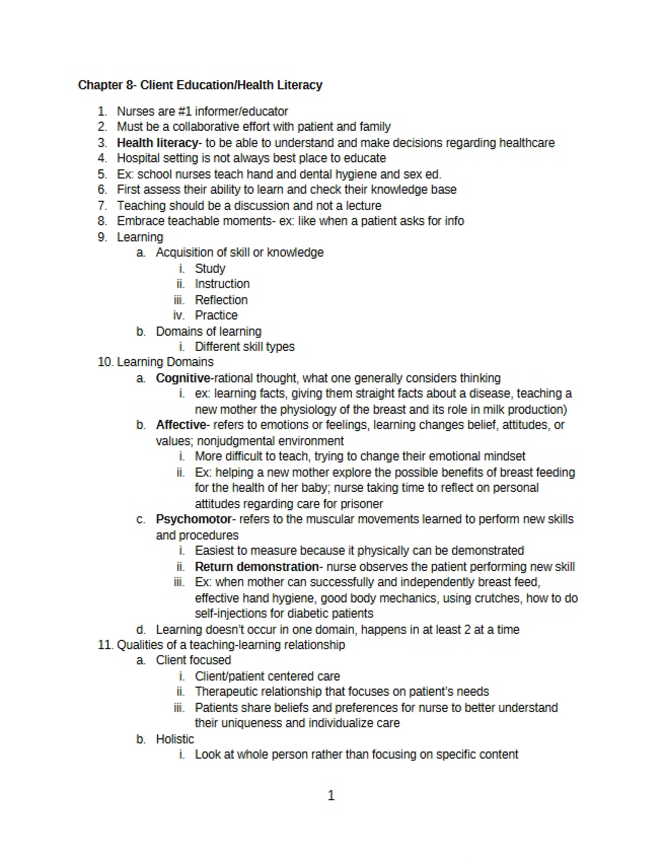 Health Literacy and Client Education (Ch 8)