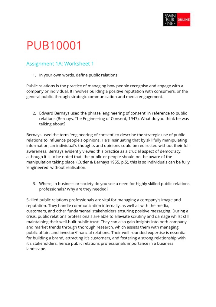 Worksheet 1 for PUB10001 Assignment 1A