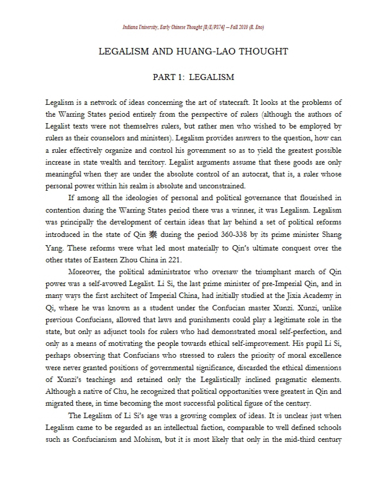 Huang-Lao Thought and Legalism