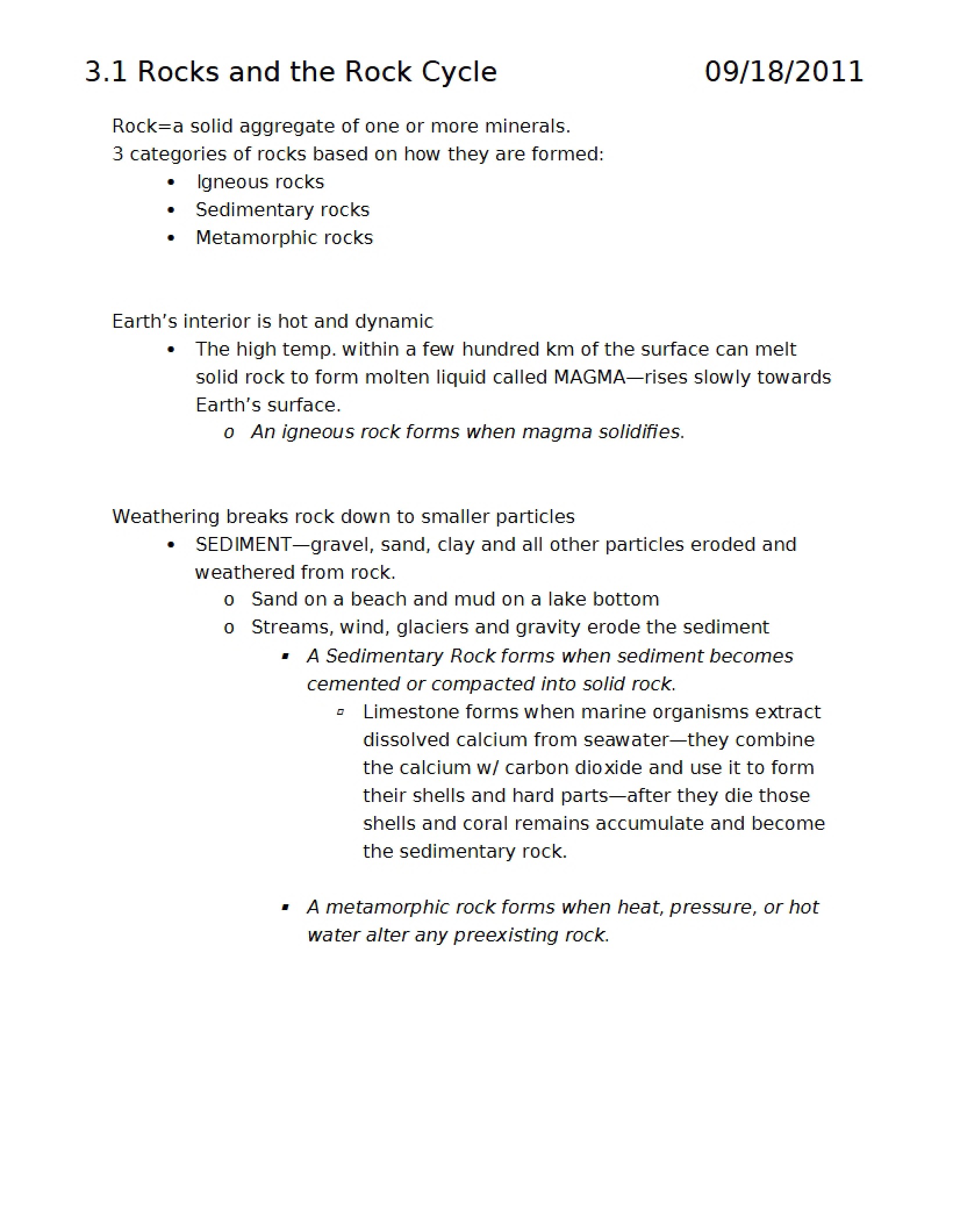 Rock Cycle and Rocks