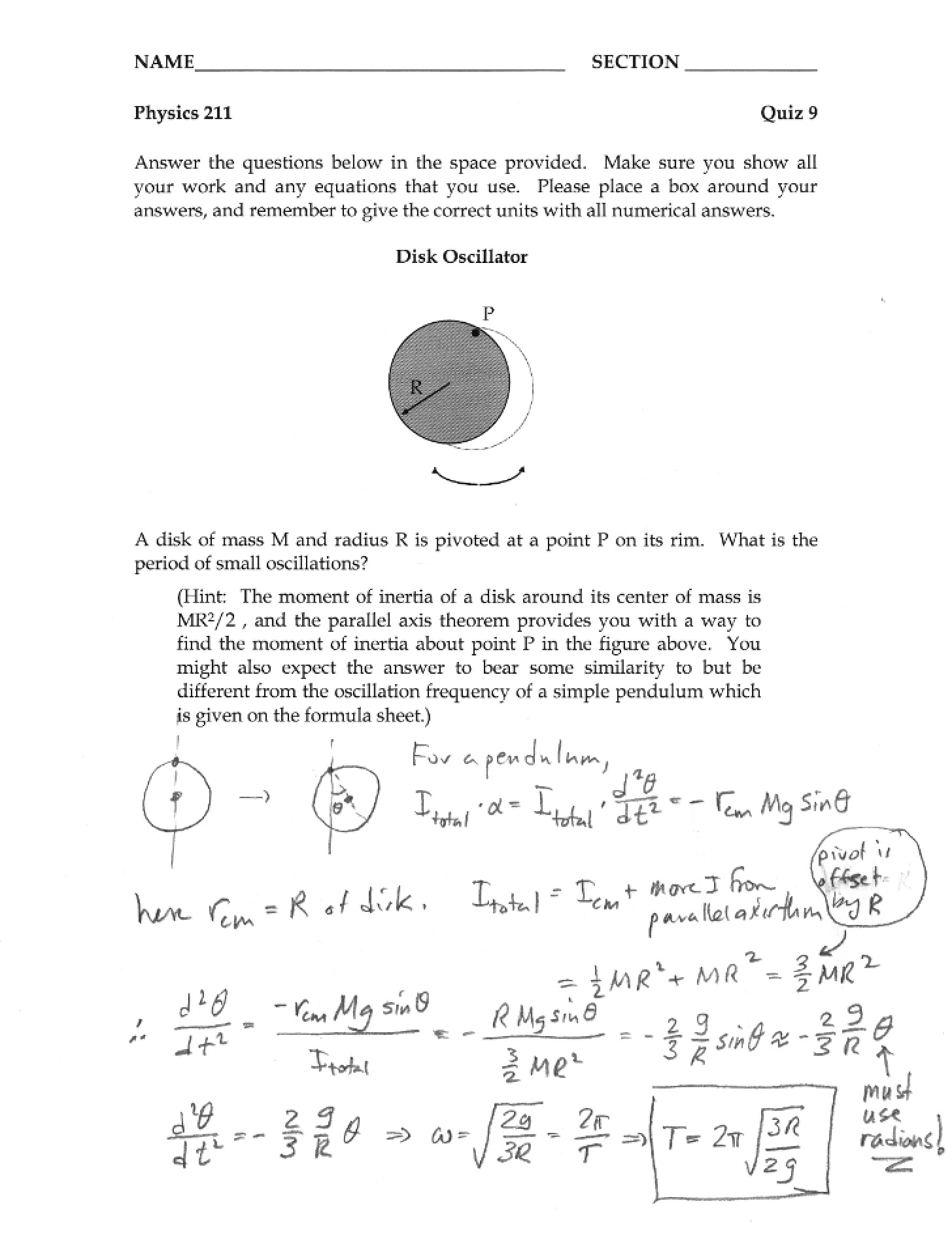 Answer Key Quiz 9