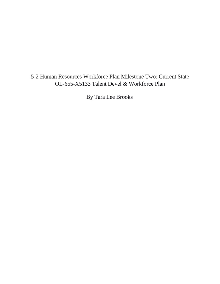 Human Resources Workforce Plan - Milestone Two - Current State