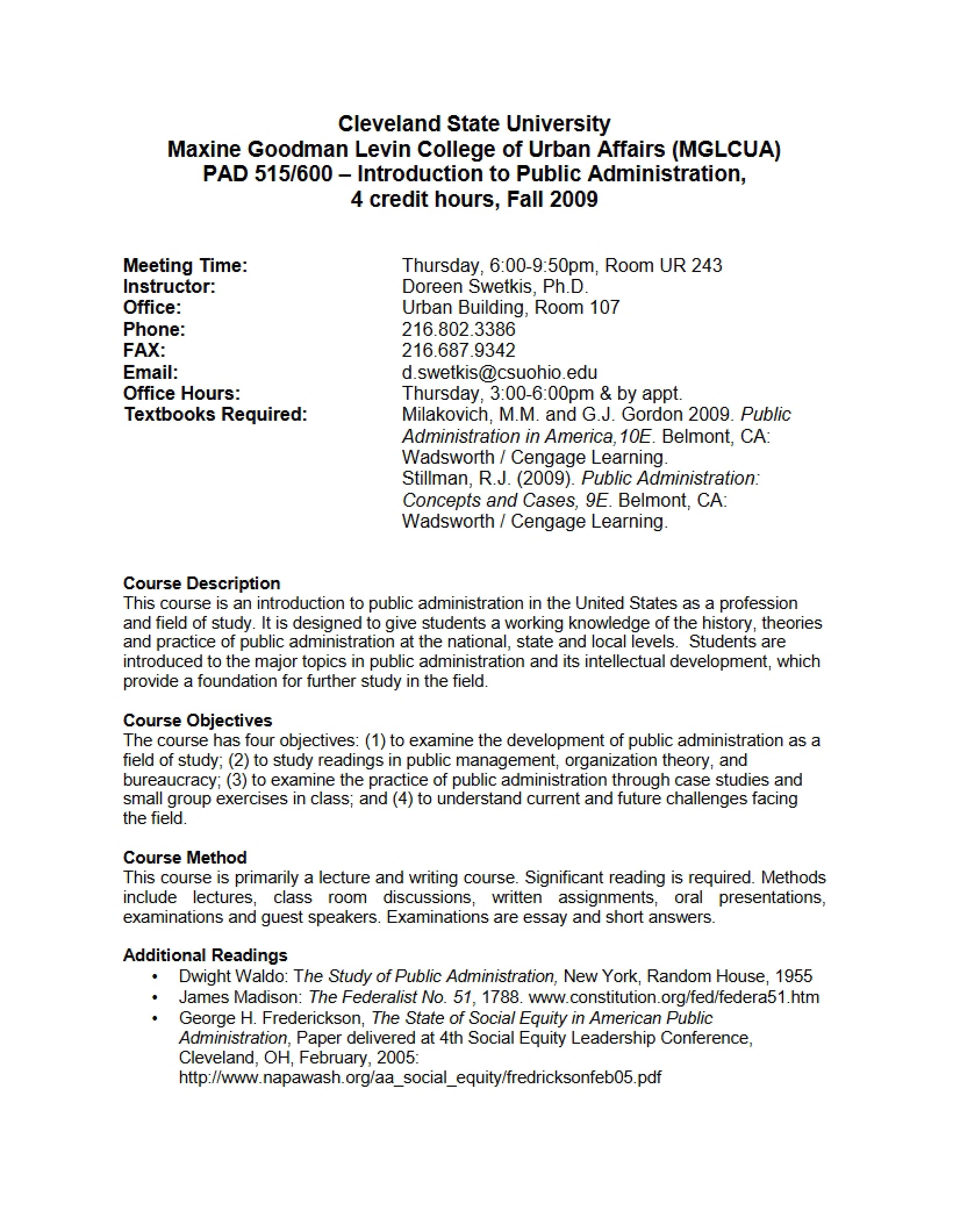 Public Administration Intro Course Outline
