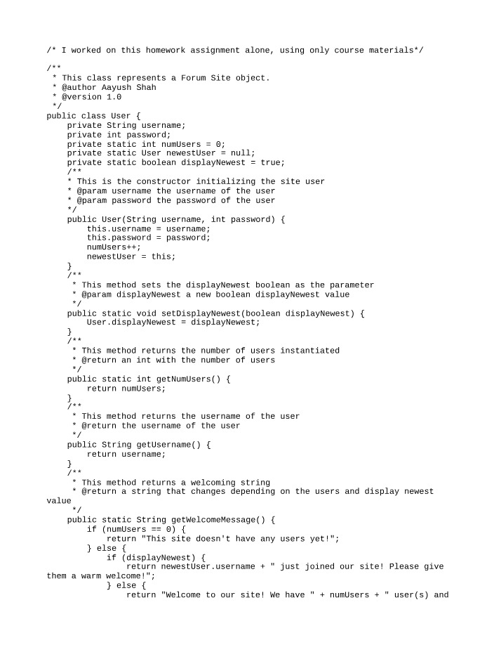 Forum Site User Class - Authentication and Password Management