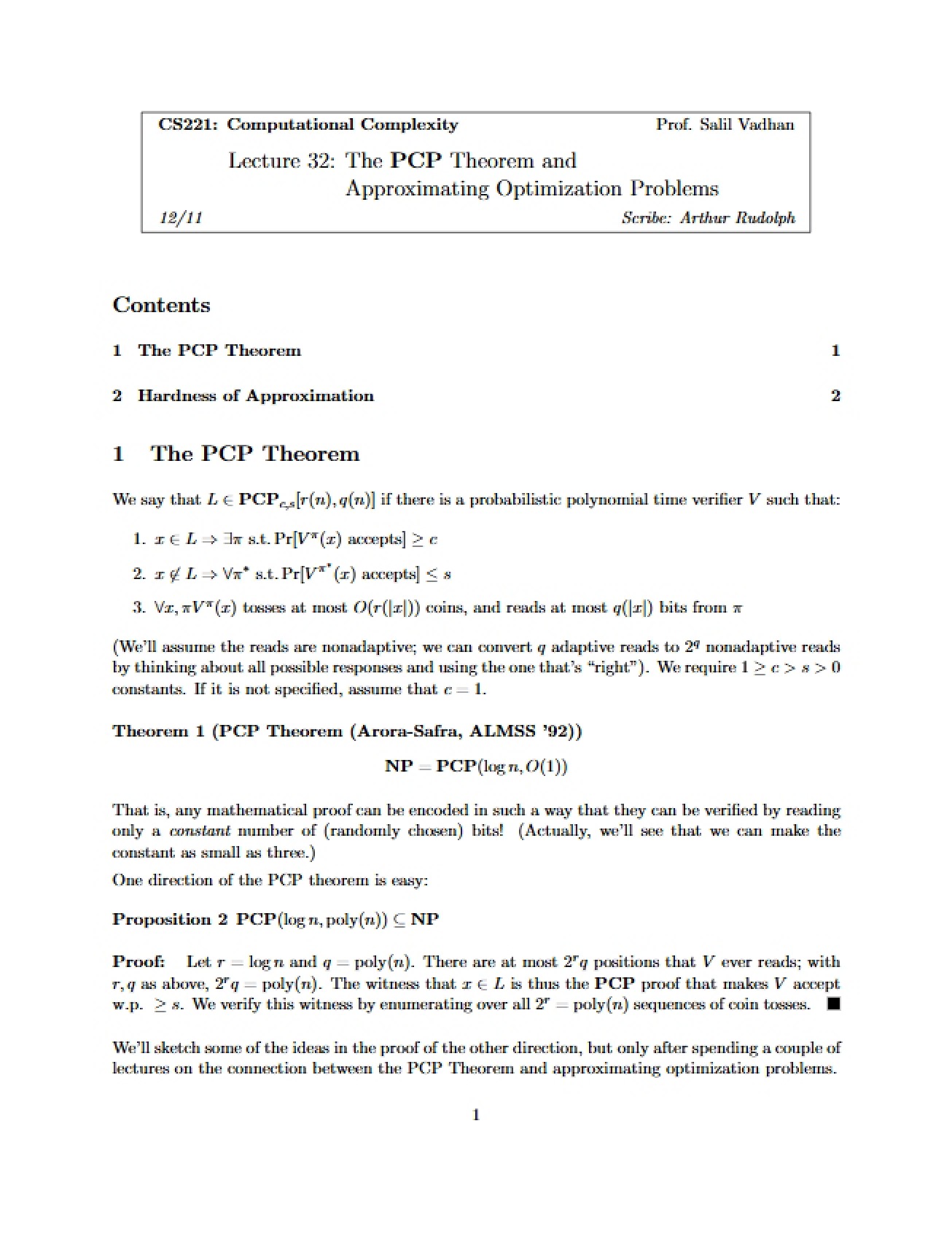 Thirty-Second Lecture on Computational Complexity