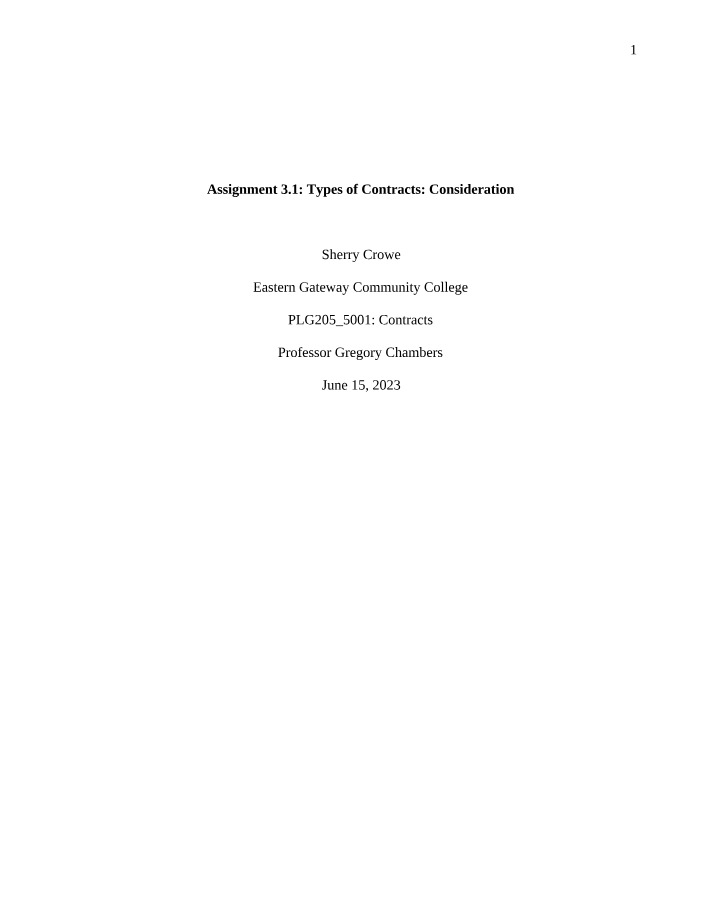 Assignment 3.1 Consideration in Contracts