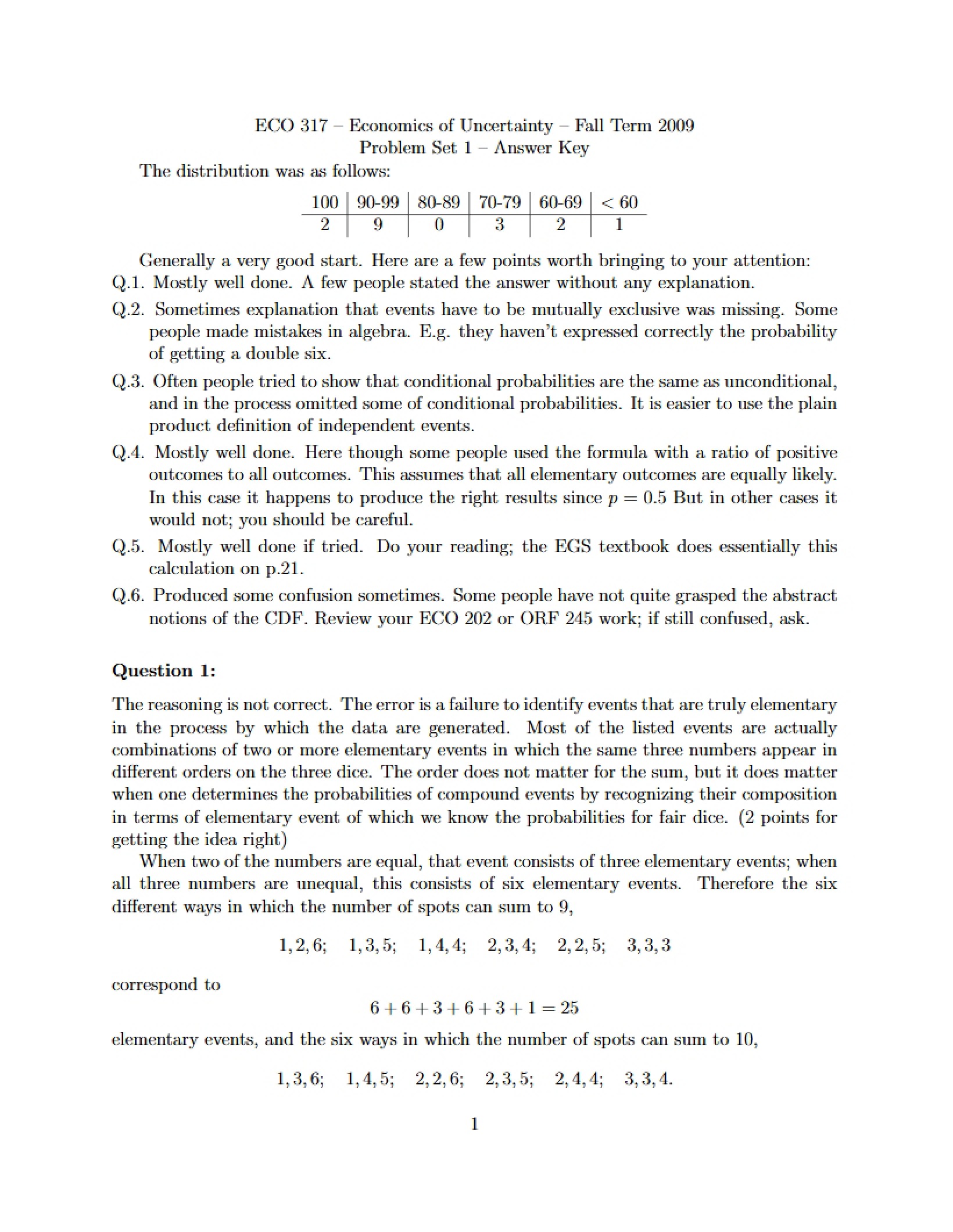 Answer Key Problem Set One