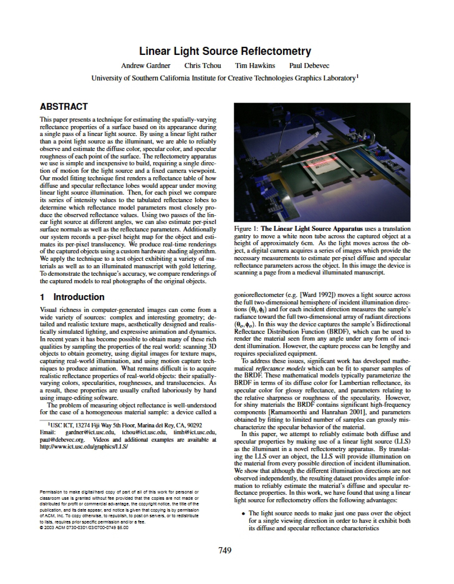Reflectometry with Linear Light Sources