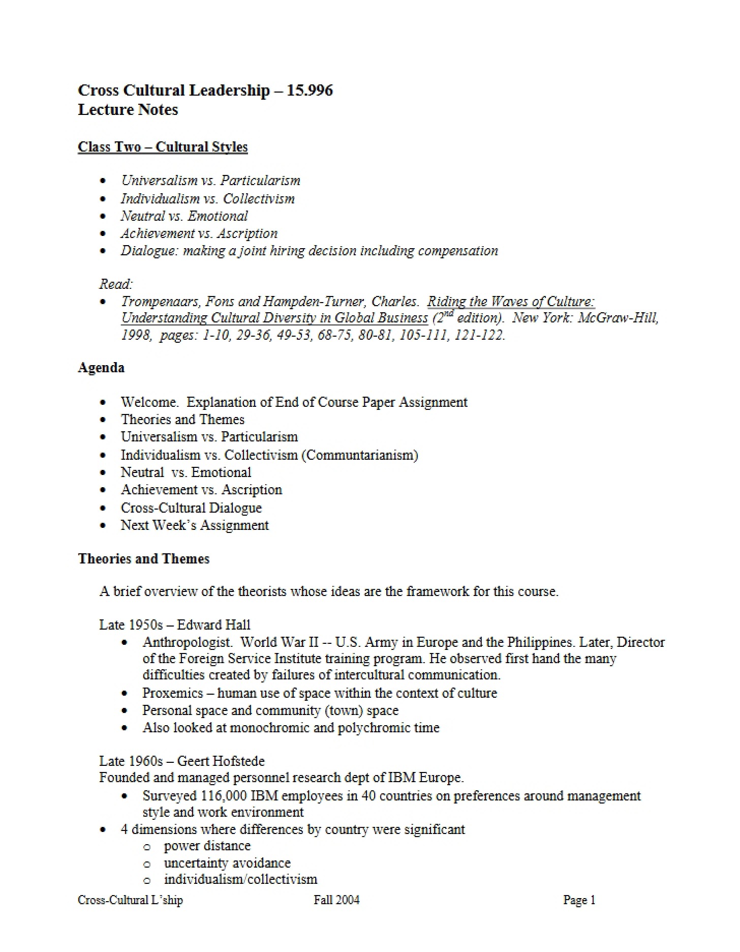 Cultural Styles (Class 2)