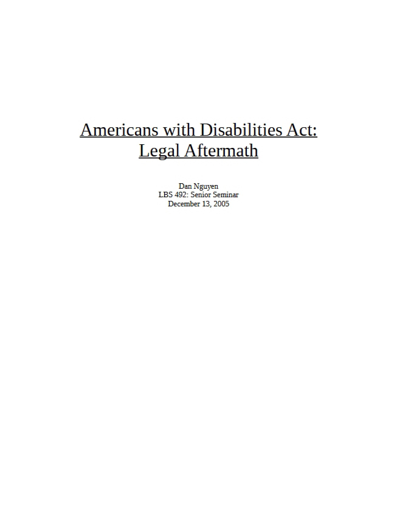 Legal Aftermath Americans with Disabilities Act