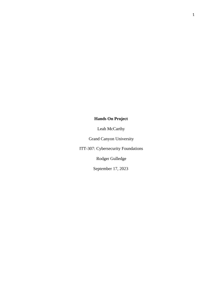 Hands-On Project for ITT-307 Cybersecurity Foundations