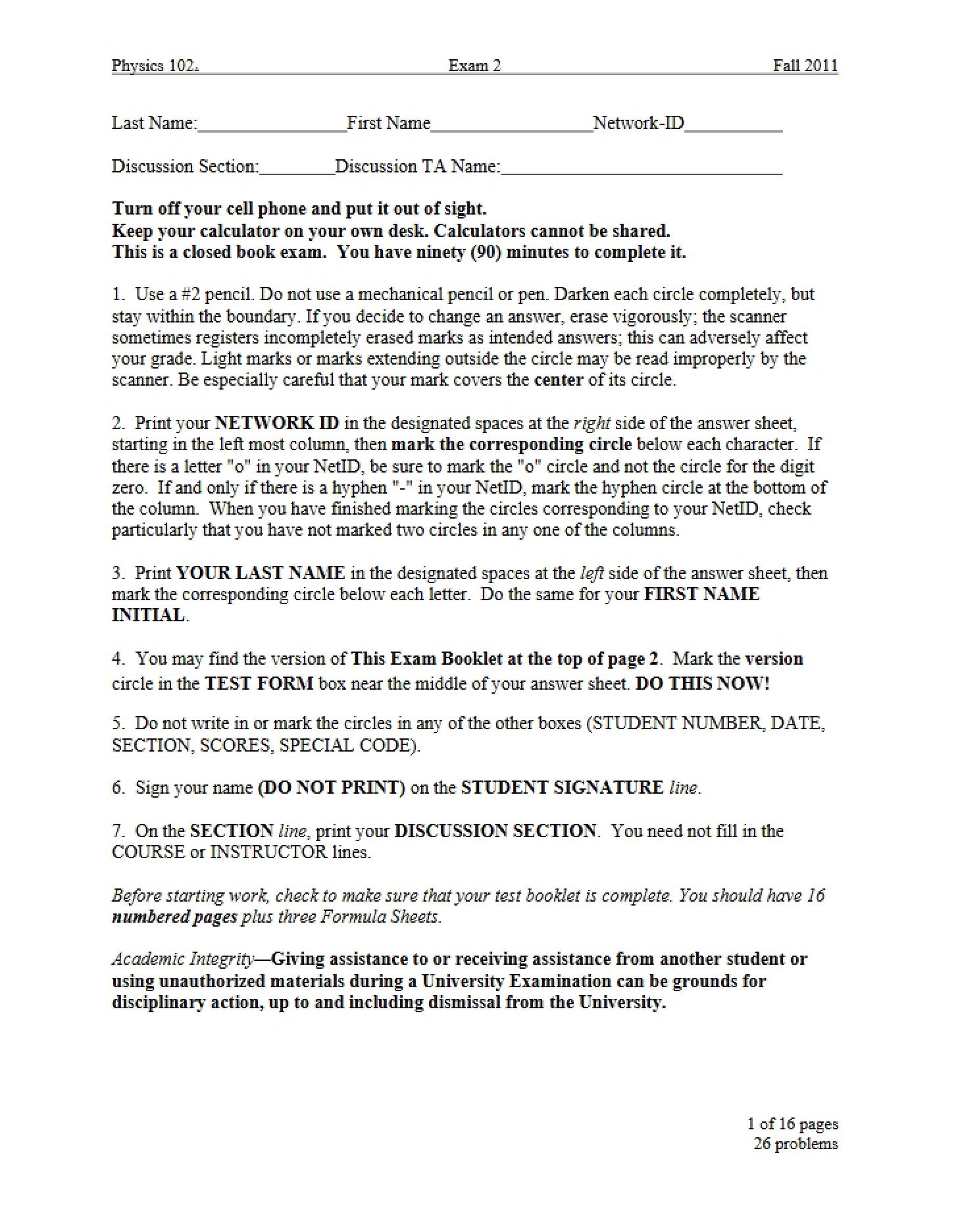 Exam 2 Fall 2011