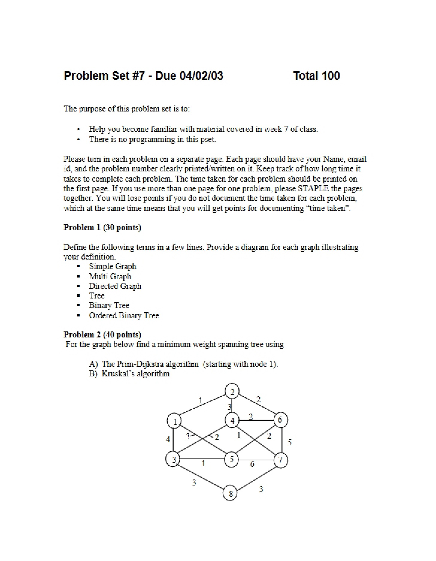 Seventh Problem Set