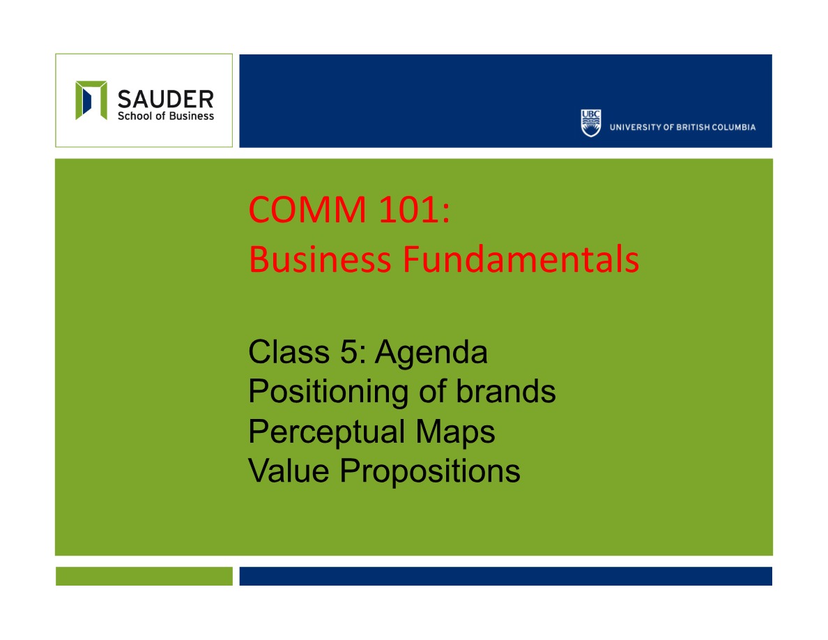COMM 101 Class 5 - Business Fundamentals