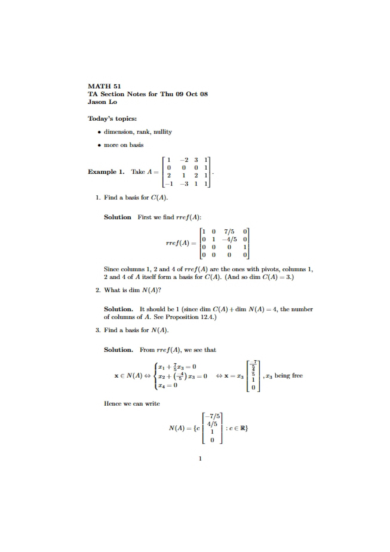 Linear Algebra and Differential Calculus Lecture Notes